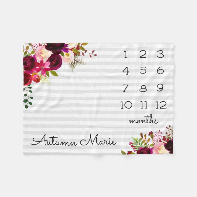 Floral Milestone Baby Blanket (Front (Horizontal))