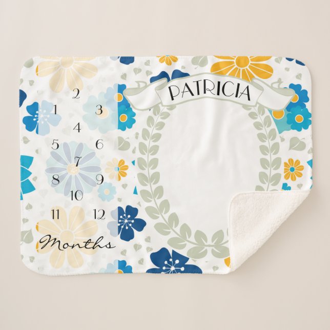 Floral Milestone Picture Prop Sherpa Blanket (Front (Horizontal))