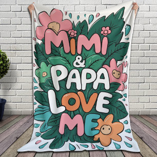 Floral Mimi and Papa Love Me Fleece Blanket