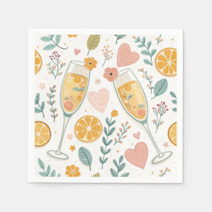 Floral Mimosa Napkins - Citrus Brunch Pattern