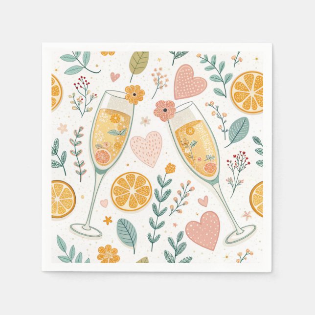 Floral Mimosa Napkins - Citrus Brunch Pattern (Front)