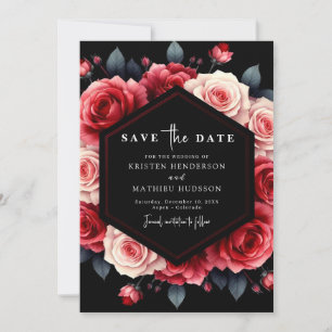 Floral Minimal Crimson Red Wedding Save The Date