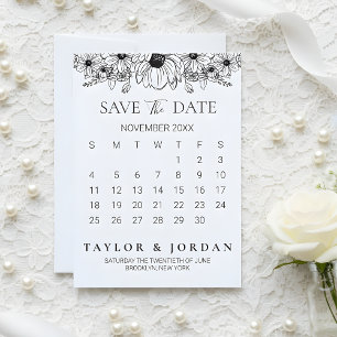Floral Minimalist Botanical Calendar Wedding Save The Date