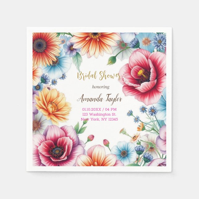 Floral Minimalist Calligraphy Bridal Shower Card Napkin (Front)