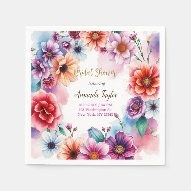 Floral Minimalist Calligraphy Bridal Shower Card Napkin (Front)