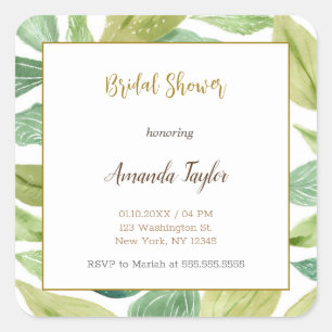 Floral Minimalist Calligraphy Bridal Shower Card Square Sticker