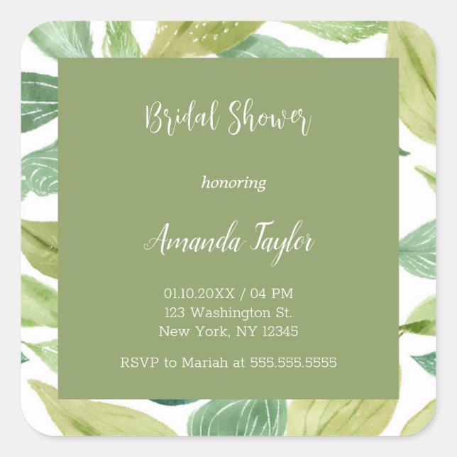 Floral Minimalist Calligraphy Bridal Shower Card Square Sticker (Front)