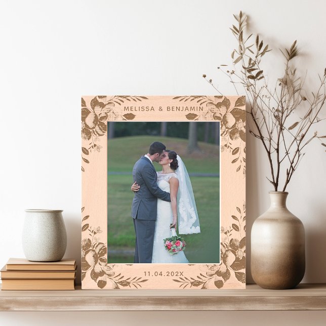Floral Minimalist Wedding Photo Etched Frames (Elegant Wedding Photo Frame with Couples photo)