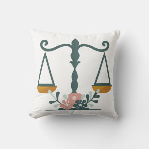 Floral minimalistic Scales of Justice illustration Throw Pillow