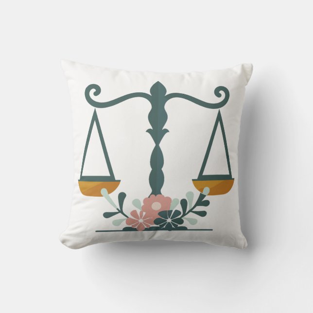 Floral minimalistic Scales of Justice illustration Throw Pillow (Front)