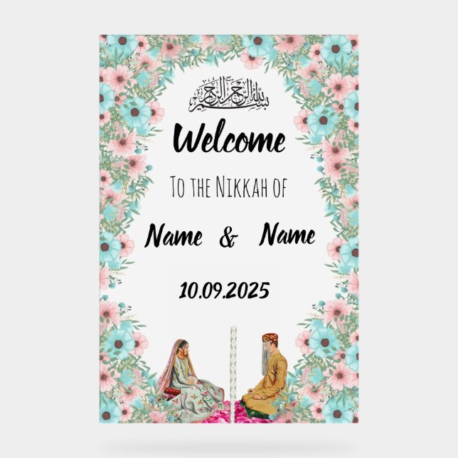 Floral mint acrylic Nikkah sign  (Front)