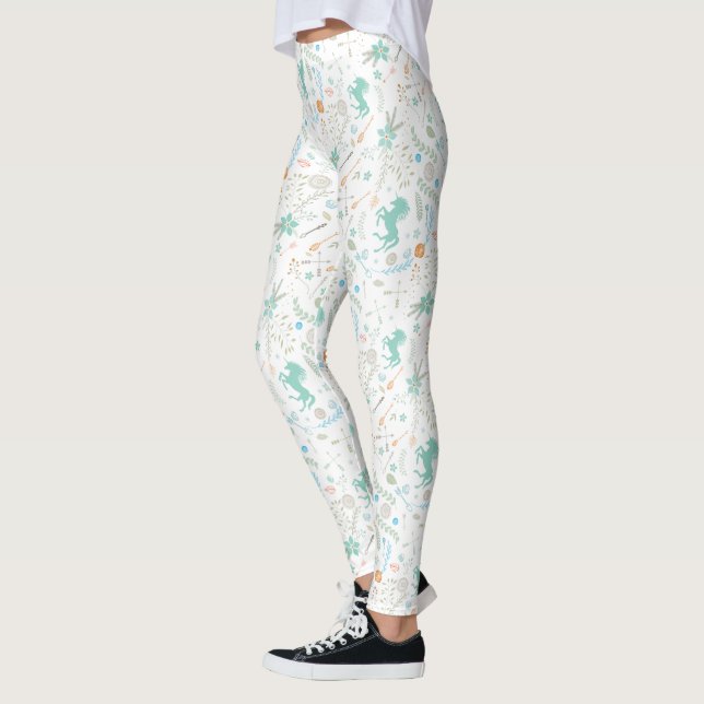 Floral Mint Coral Green Antler Arrow Pattern Leggings (Left)