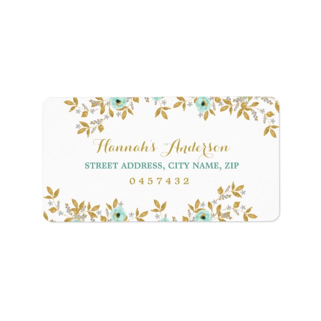 Floral Mint Gold Address Labels (Front)