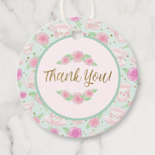 Floral Mint Gold Tea Party Baby Shower Thank You Favour Tags