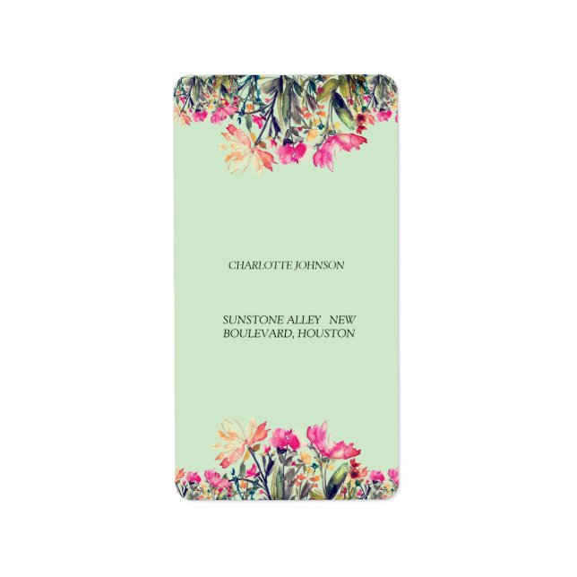 Floral mint green Return Address Label (Front)