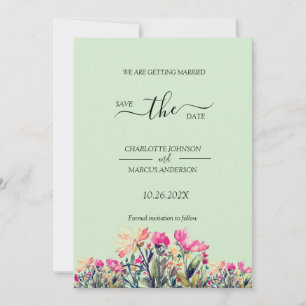 Floral Mint Green Save the Date Card