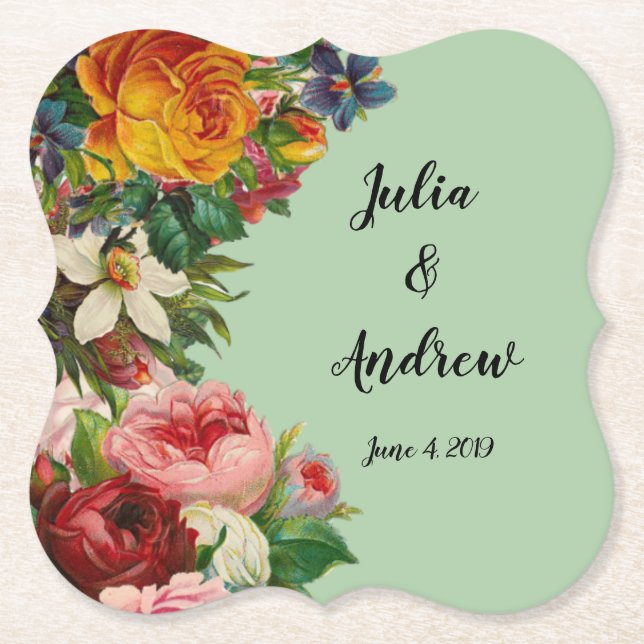 Floral Mint Paper Coaster (Front)