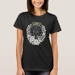 Floral Miraculous Medal Marian Catholic Devotion 1 T-Shirt