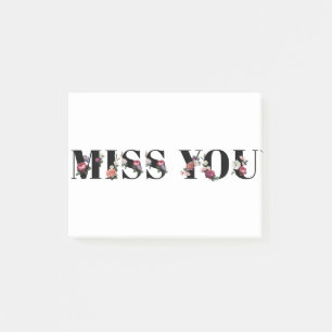 Floral miss you word typography design element post-it notes