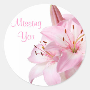 Floral Missing You Pink Lily Flower Sticker Label