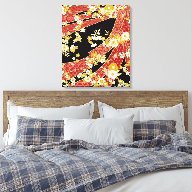 Floral Mix Kimono Pattern Canvas Print (Insitu(Bedroom))