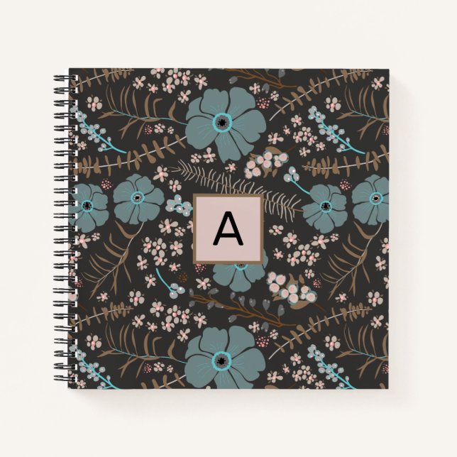 Floral Mix Teal Grey Pink Personalized Notebook (Front)