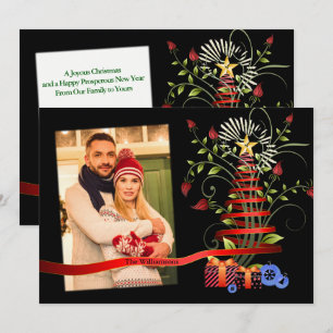 Floral Modern Art Christmas Tree Photo Holiday Card