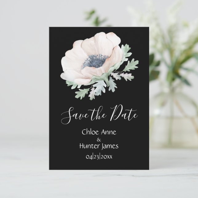 Floral Modern Black Chic Simple Save The Date (Standing Front)