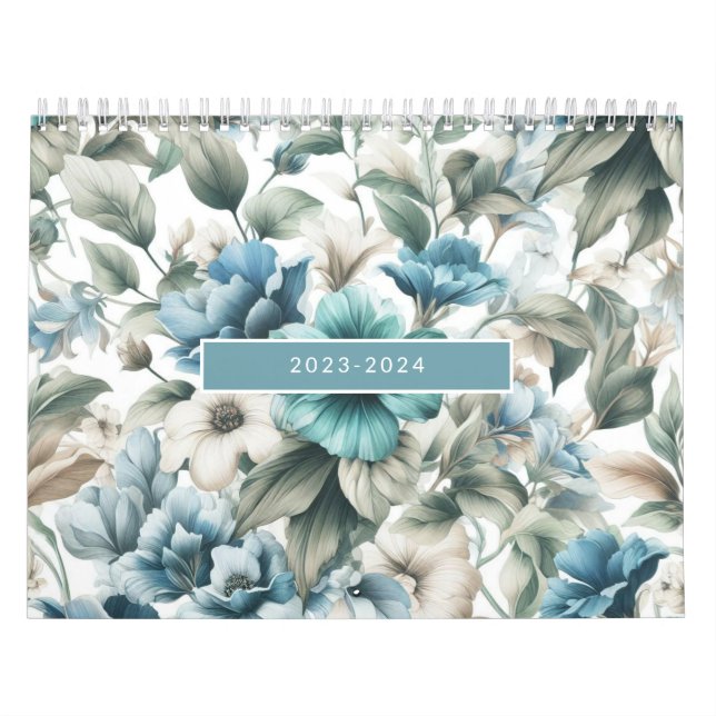 Floral modern blue girly elegant stylish calendar (Cover)