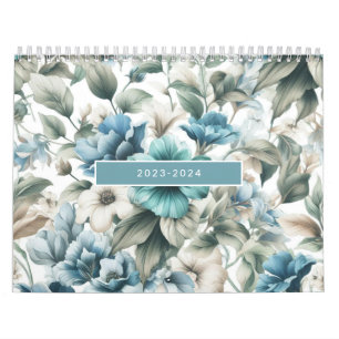 Floral modern blue girly elegant stylish calendar