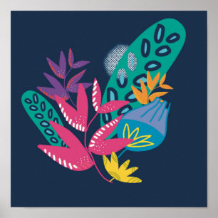 floral modern blue illustration poster