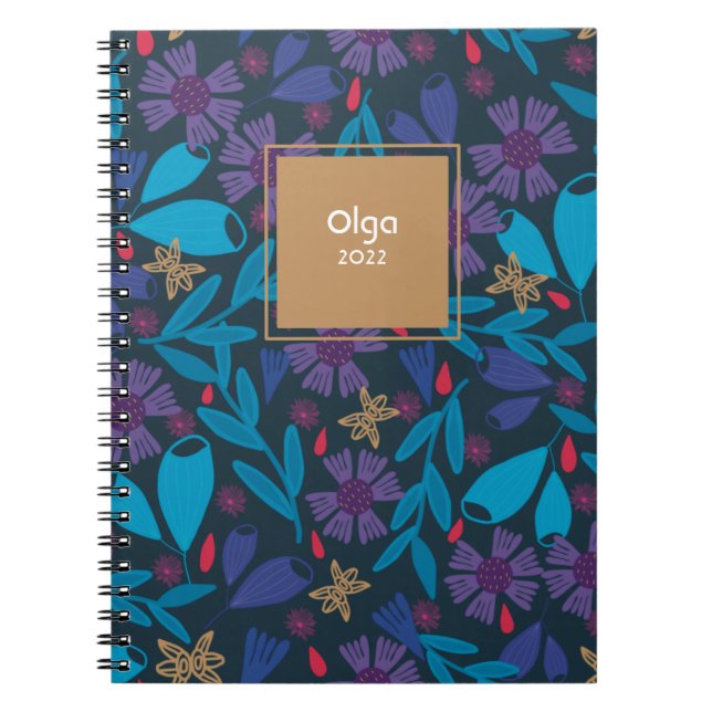 floral modern blue night custom pattern notebook (Front)