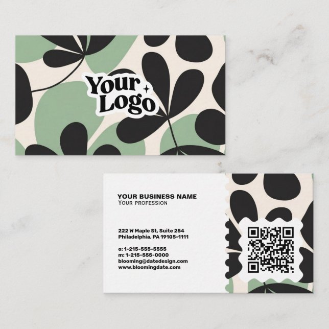 Floral Modern Business Card – Qr code & logo (Front/Back)