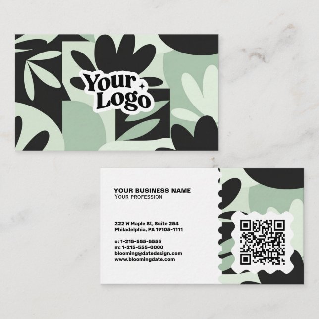Floral Modern Business Card – Qr code & logo (Front/Back)