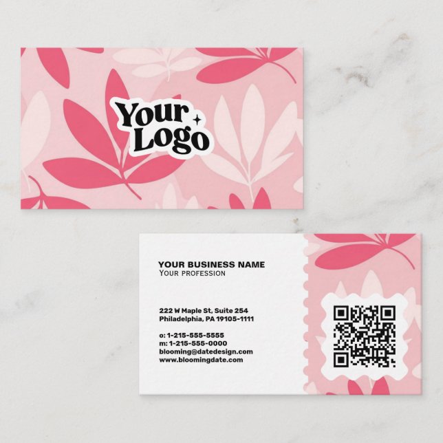 Floral Modern Business Card – Qr code & logo (Front/Back)