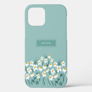 Floral modern daisy blue girly elegant stylish Cas iPhone 12 Pro Case