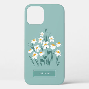 Floral modern daisy blue girly elegant stylish iPhone 12 pro case