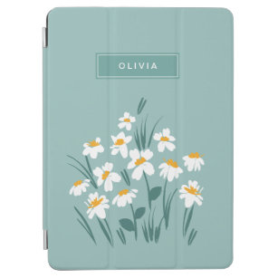 Floral modern daisy blue girly elegant stylish iPad air cover
