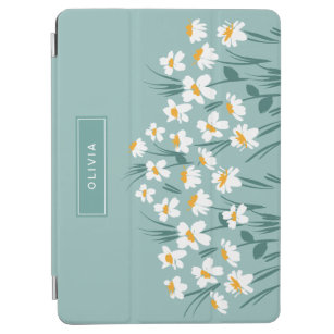 Floral modern daisy blue girly elegant stylish iPad air cover
