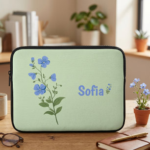 Floral modern daisy blue girly elegant stylish laptop sleeve