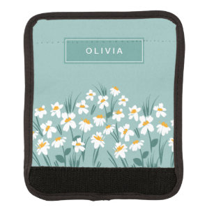 Floral modern daisy blue girly elegant stylish luggage handle wrap