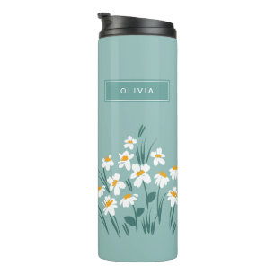 Floral modern daisy blue girly elegant stylish sta thermal tumbler