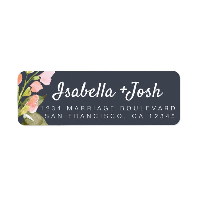 Floral Modern Dark Blue Mariage Adresse de retour (Devant)