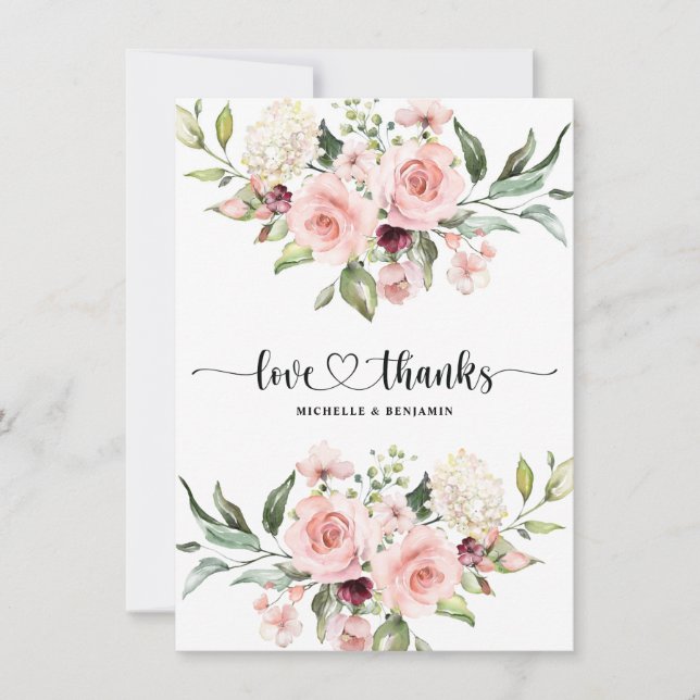 Floral Modern Elegant Wedding Thank You Card (Front)