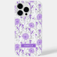 Floral Modern Girly Purple Flowers Stylish Name