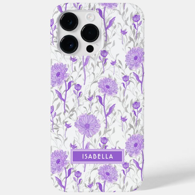 Floral Modern Girly Purple Flowers Stylish Name Case-Mate iPhone Case (Back)