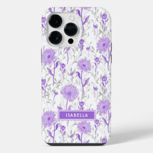 Floral Modern Girly Purple Flowers Stylish Name iPhone 14 Pro Max Case