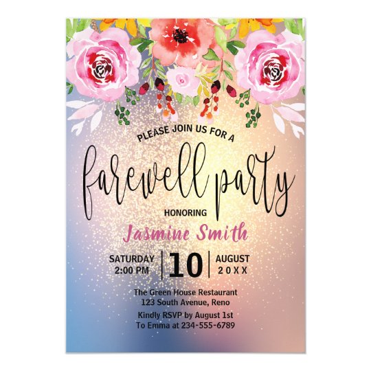 Floral Modern Gold Glitter Farewell Party Invitation | Zazzle.ca