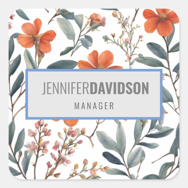 Floral Modern Minimalist Elegant Professional Square Sticker (Front)