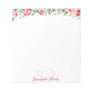 Floral Modern Monogram Flowers Custom Name Notepad